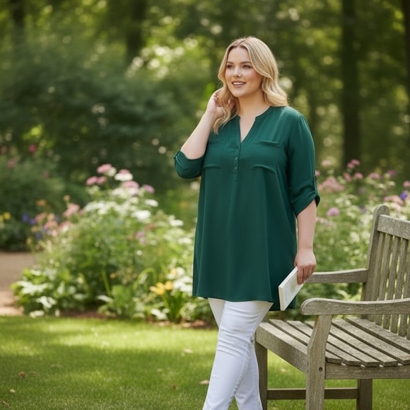 torrid Tops - NWT Torrid Harper Challis Pullover Tunic Top Green | Size 2X (18–20)